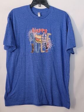Women’s Blue "Happy 4th of July" Short Sleeve Tee Size L